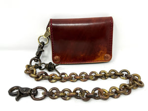 Mini Long 5G Leather Chain Wallet - Burgundy Shell Cordovan