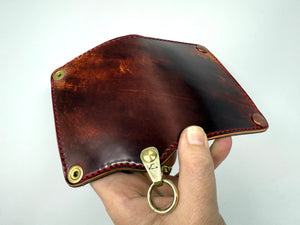 Mini Long 5G Leather Chain Wallet - Burgundy Shell Cordovan