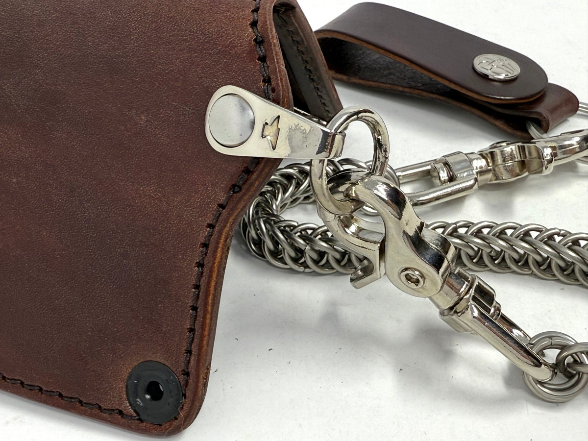 Mini Long Leather Chain Wallet - Brown 5G