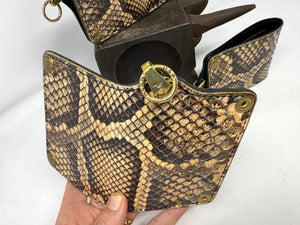Mini Long Leather Chain Wallet - Natural Python