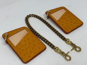 Minimalist Leather Chain Wallet - Golden Ostrich