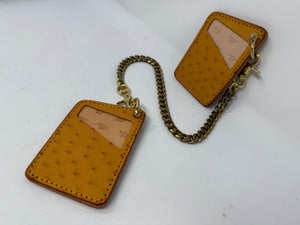 Minimalist Leather Chain Wallet - Golden Ostrich