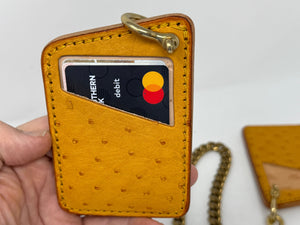 Minimalist Leather Chain Wallet - Golden Ostrich