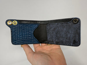 Nubuck Blue Alligator Mini Bifold with Red Peekaboo Python inlay