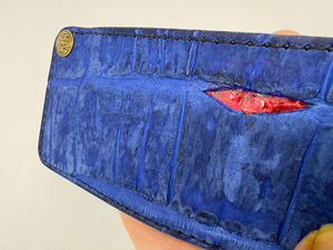 Nubuck Blue Alligator Mini Bifold with Red Peekaboo Python inlay