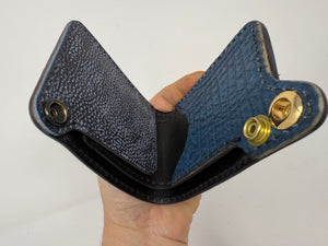 Nubuck Blue Alligator Mini Bifold with Red Peekaboo Python inlay