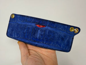 Nubuck Blue Alligator Mini Bifold with Red Peekaboo Python inlay