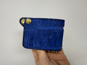 Nubuck Blue Alligator Mini Bifold with Red Peekaboo Python inlay