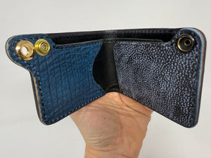 Nubuck Blue Alligator Mini Bifold with Red Peekaboo Python inlay