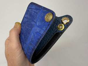 Nubuck Blue Alligator Mini Bifold with Red Peekaboo Python inlay