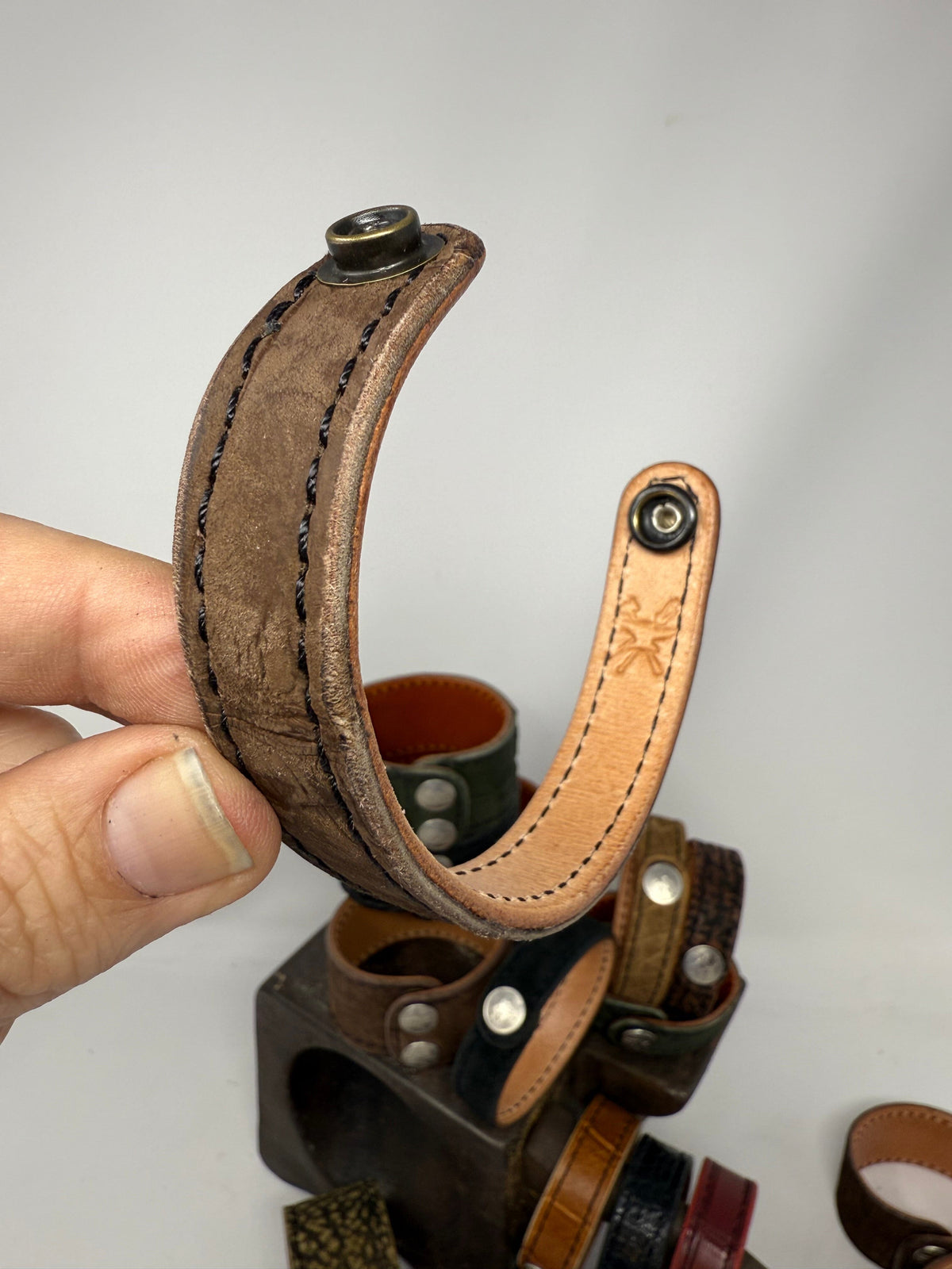 Nubuck Brown Alligator Leather Bracelet / Cuff