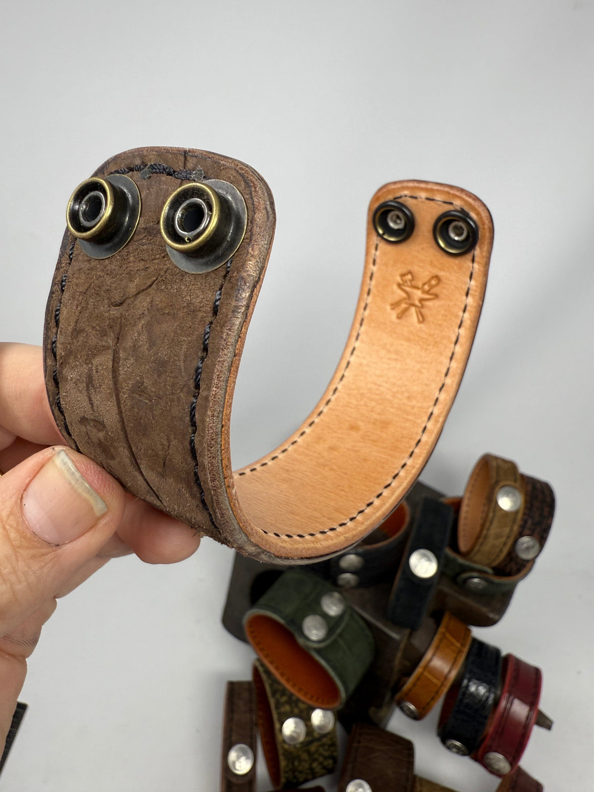 Nubuck Brown Alligator Leather Bracelet / Cuff