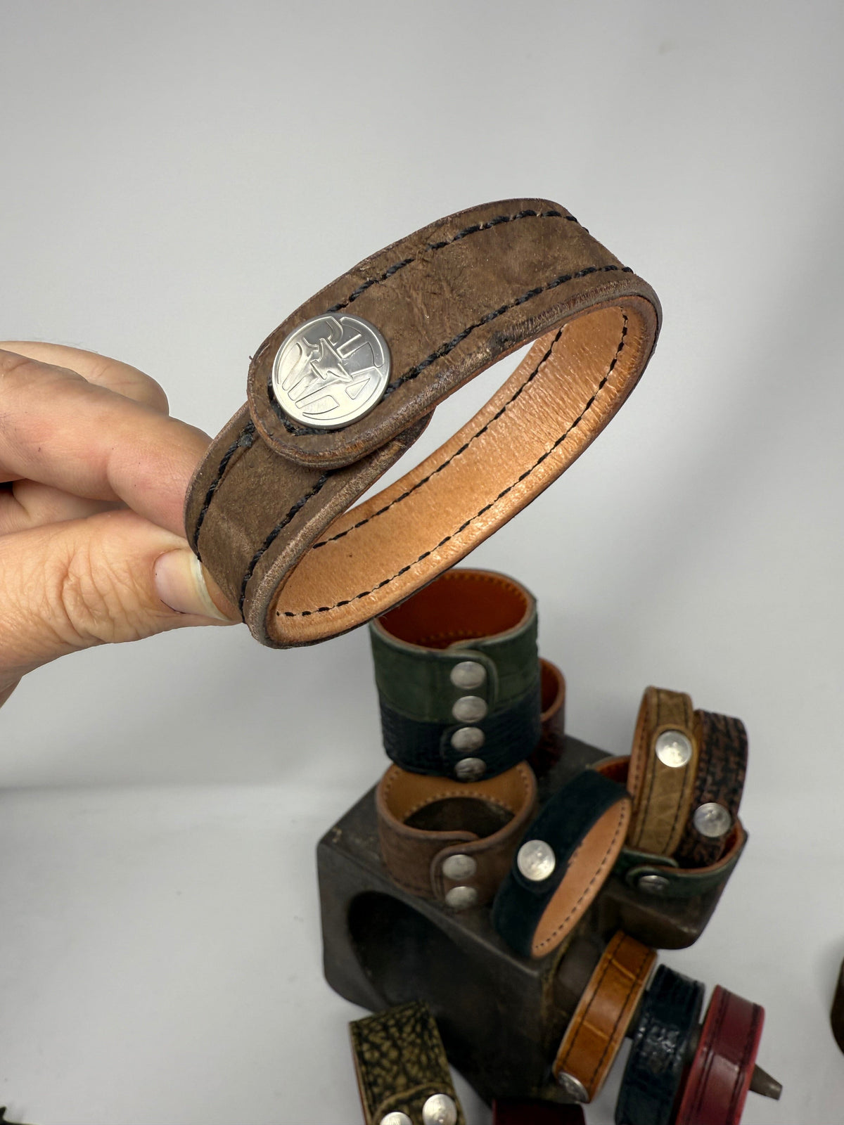 Nubuck Brown Alligator Leather Bracelet / Cuff