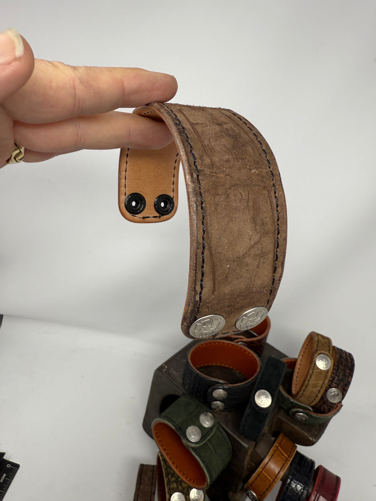 Nubuck Brown Alligator Leather Bracelet / Cuff