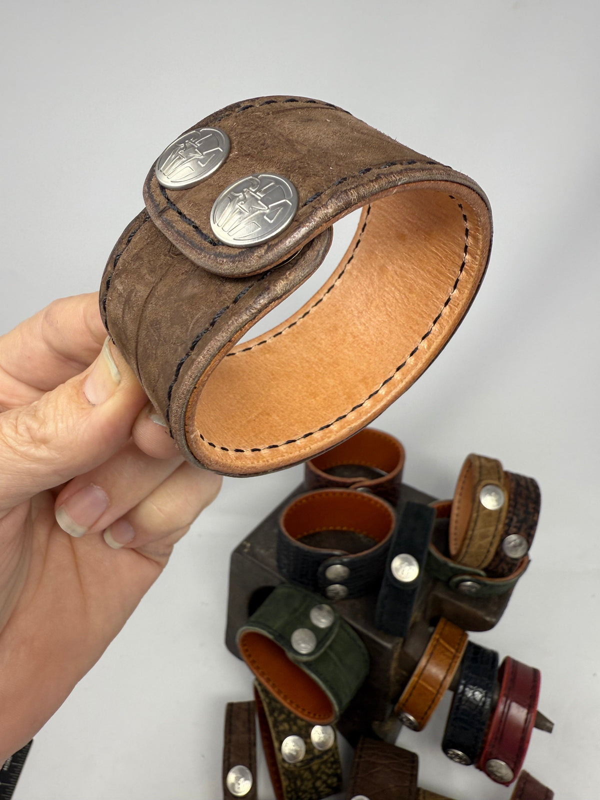 Nubuck Brown Alligator Leather Bracelet / Cuff