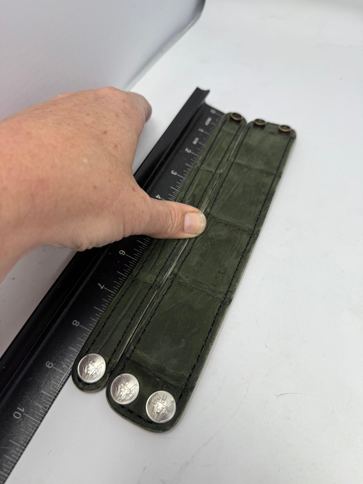 Nubuck Green Alligator Leather Bracelet / Cuff (set of 2)