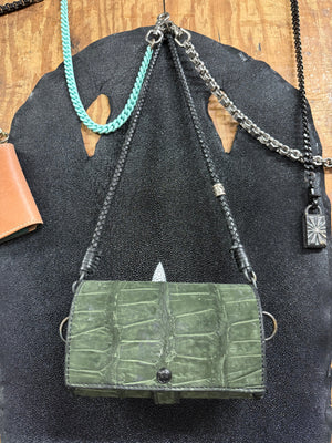 Nubuck Green Alligator Purse