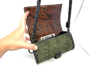 Nubuck Green Alligator Purse