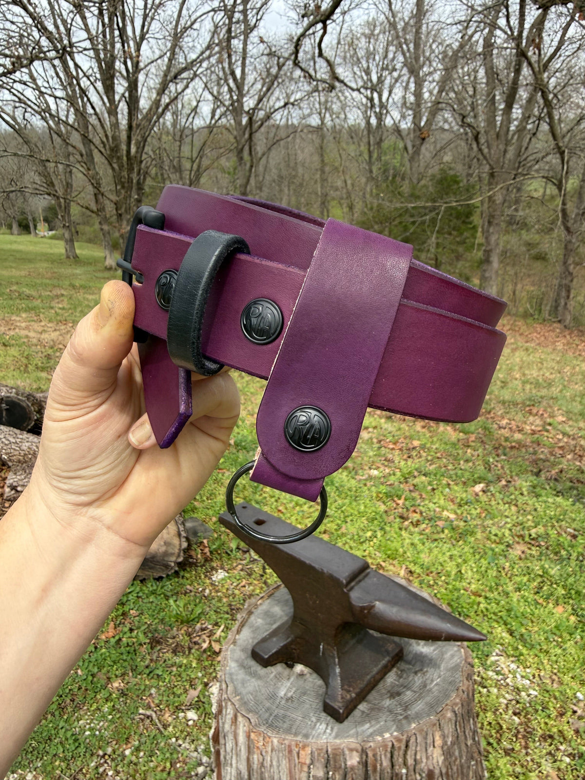 Purple Leather Belt - Hermann Oak Cowhide