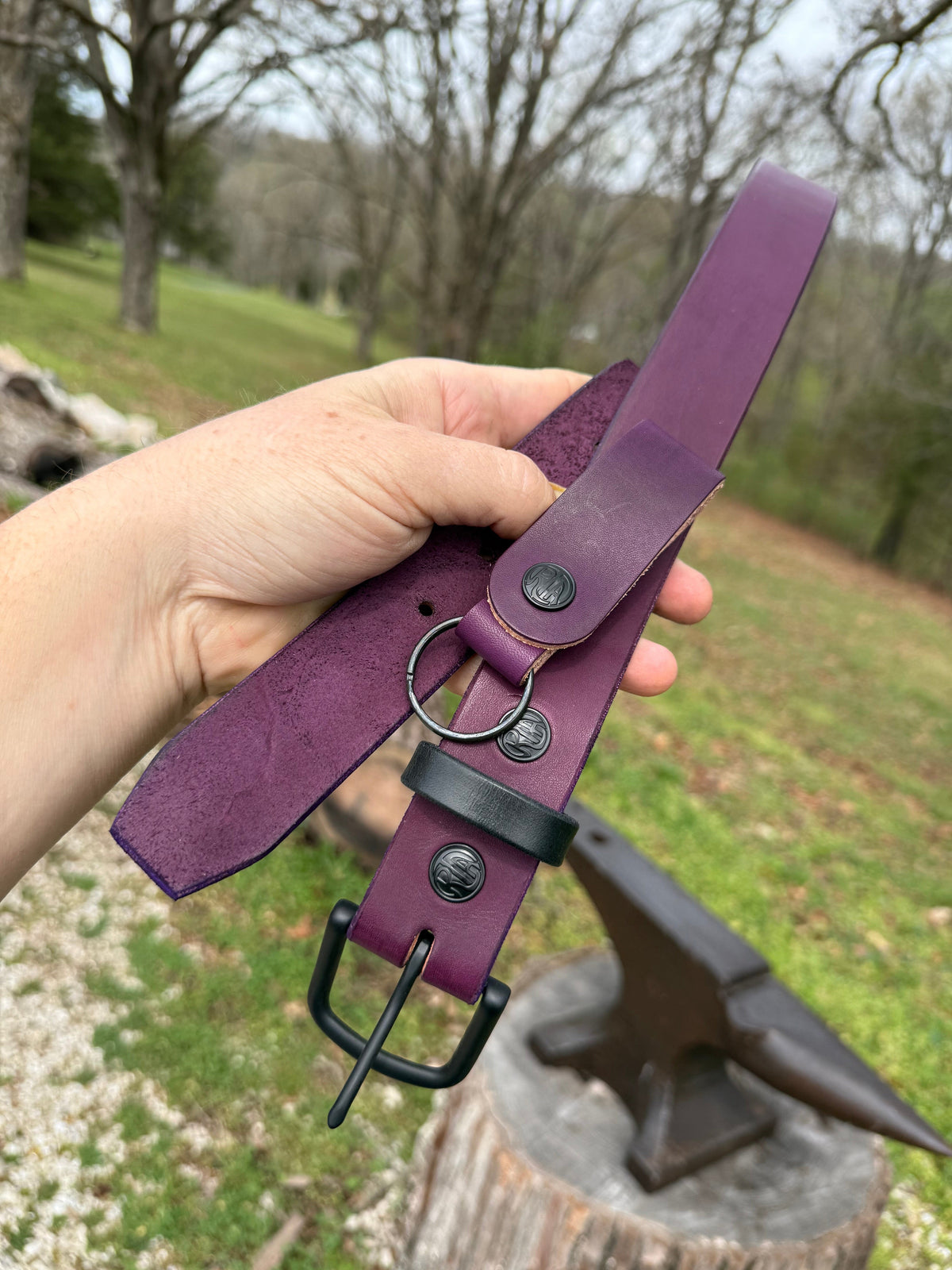 Purple Leather Belt - Hermann Oak Cowhide