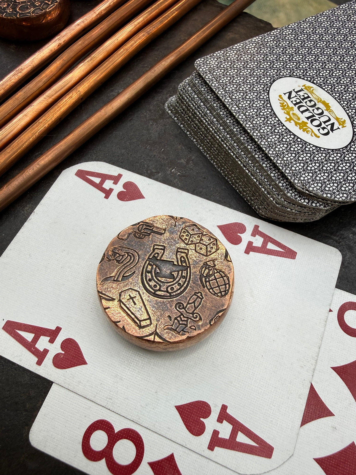RTAnvil Original “Dead Man’s Hand” Copper Poker Card Guard