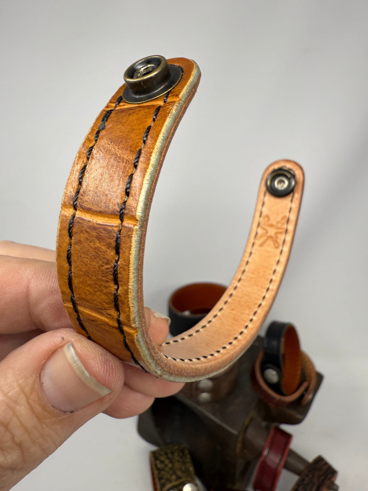 SaddleTan Alligator Leather Bracelet / Cuff