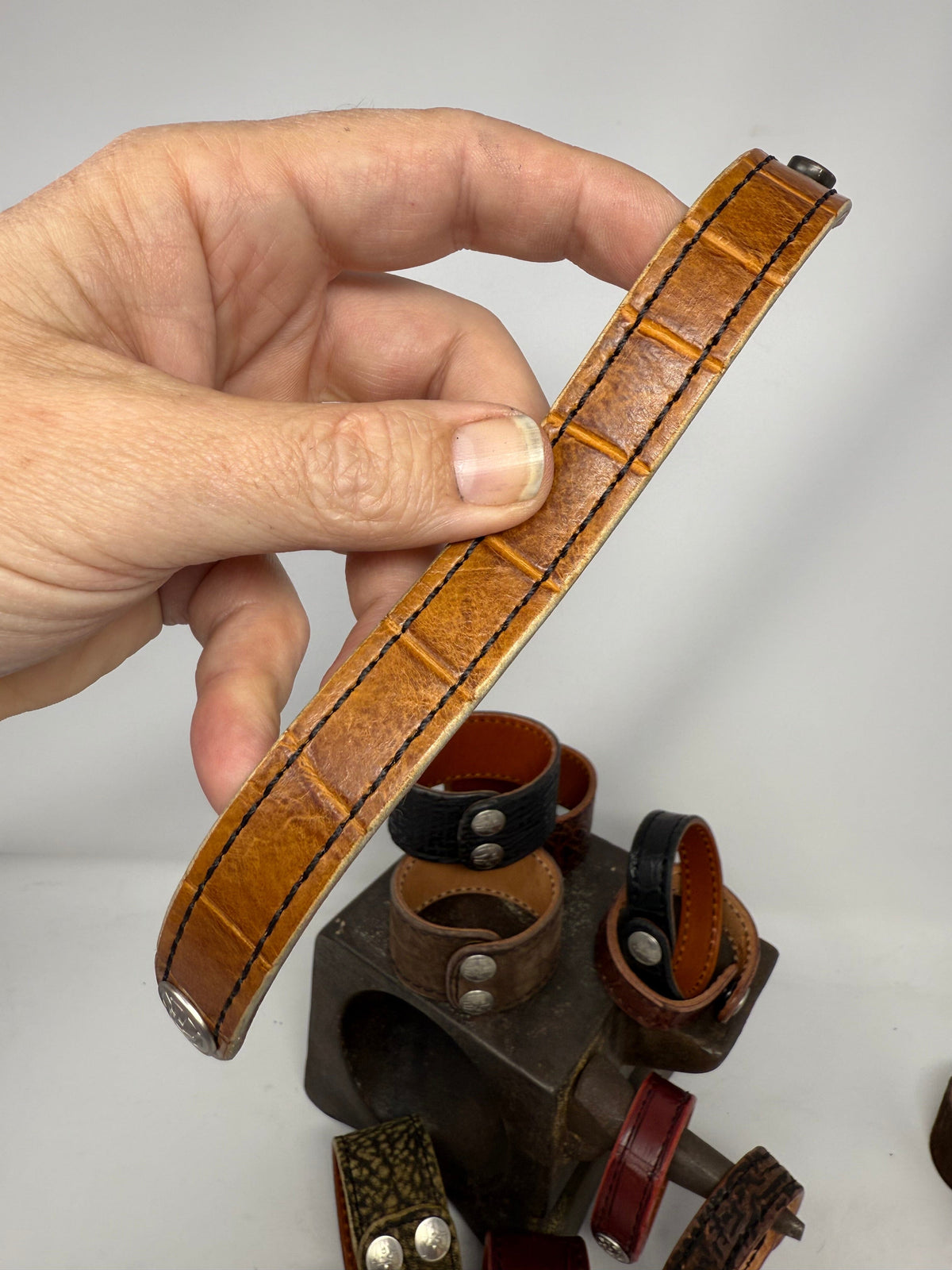 SaddleTan Alligator Leather Bracelet / Cuff