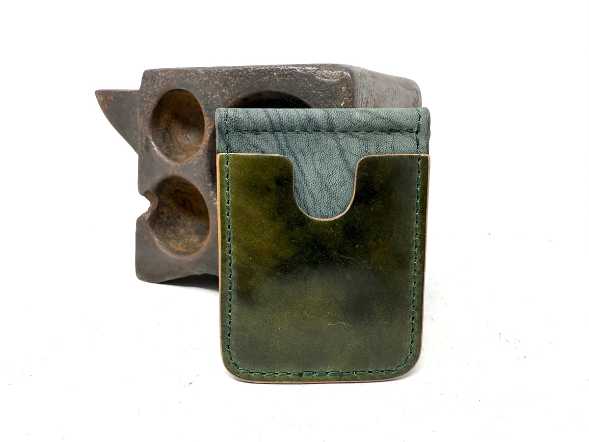 Shell Cordovan Money Clip Wallet:  Marbled Forrest Green
