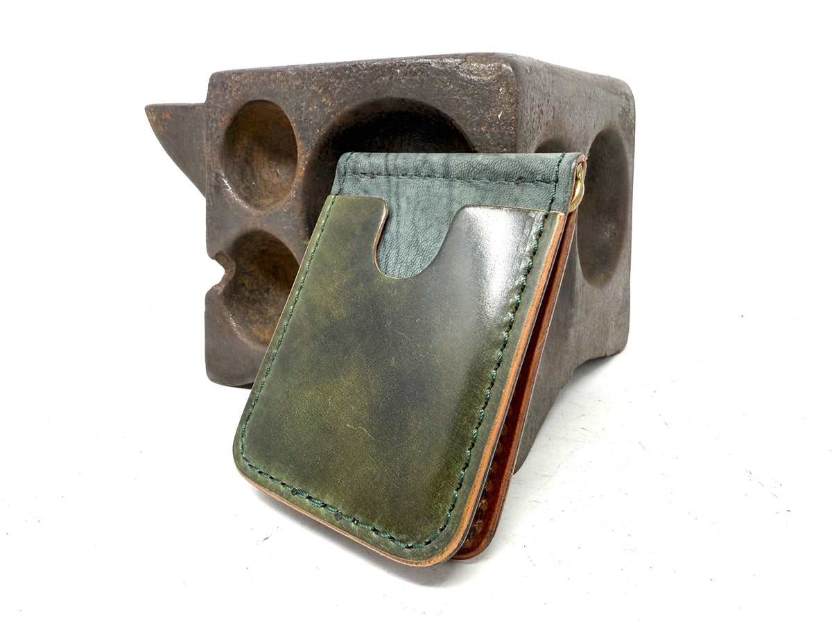 Shell Cordovan Money Clip Wallet:  Marbled Forrest Green