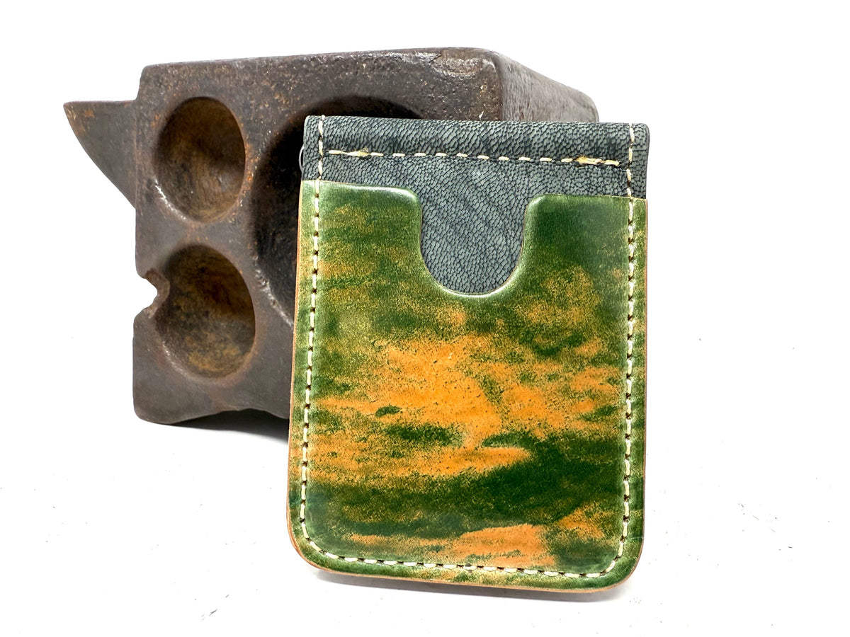 Shell Cordovan Money Clip Wallet: Marbled Teal