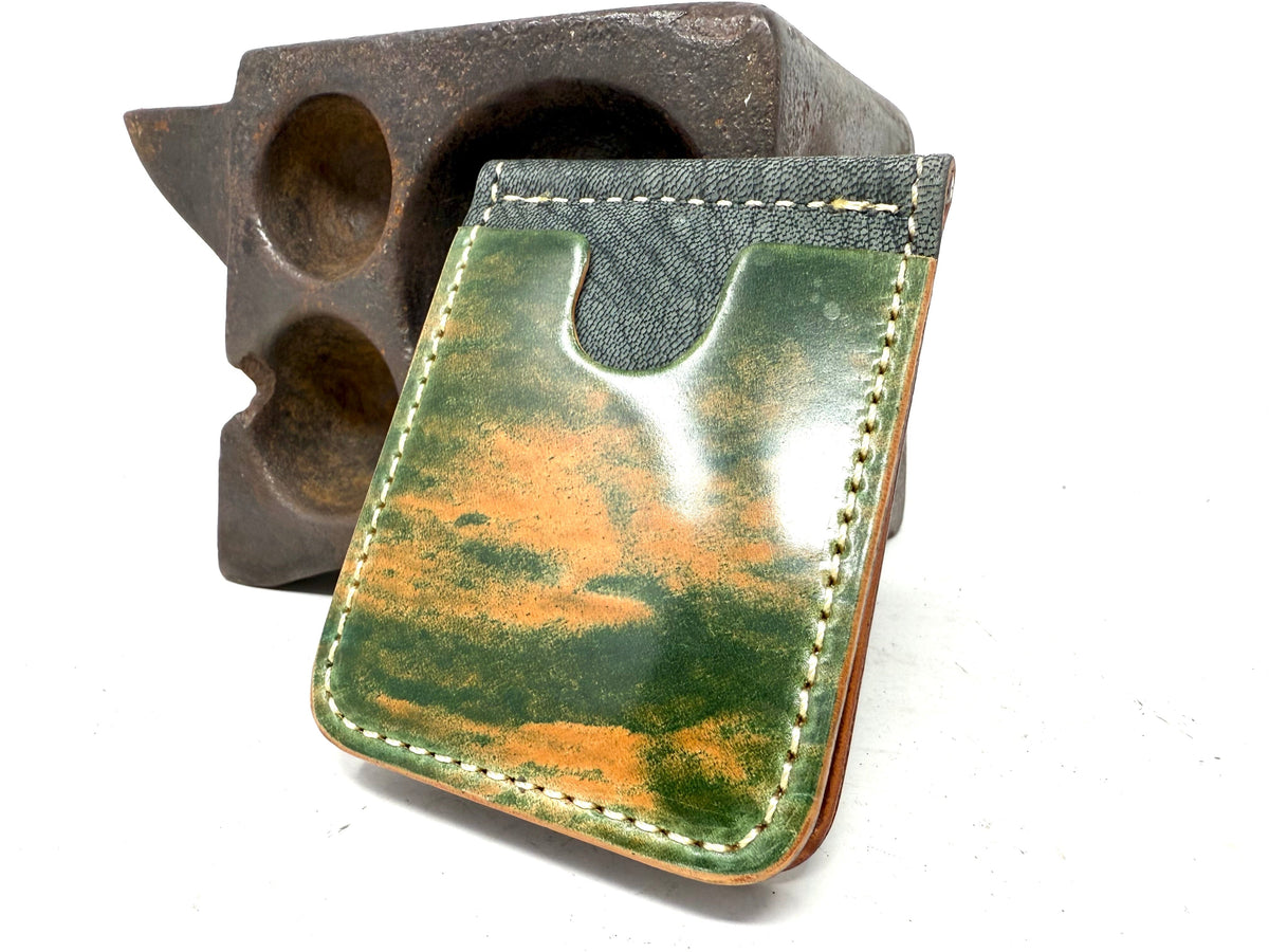 Shell Cordovan Money Clip Wallet: Marbled Teal