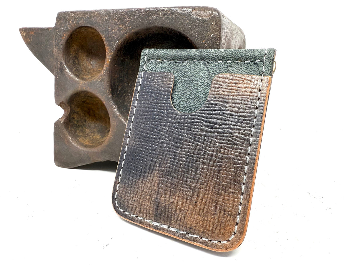 Shell Cordovan Money Clip Wallet: Textured Black & Natural