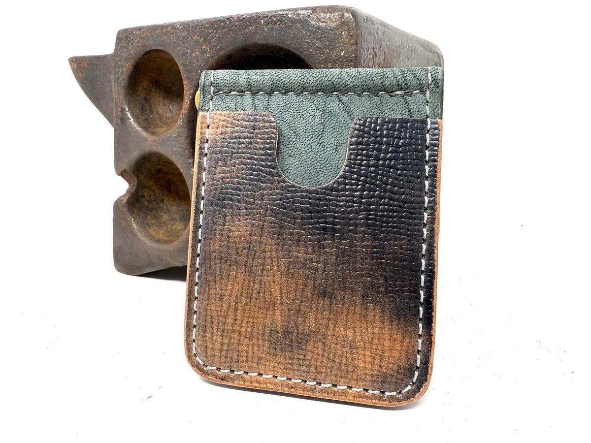 Shell Cordovan Money Clip Wallet: Textured Black & Natural