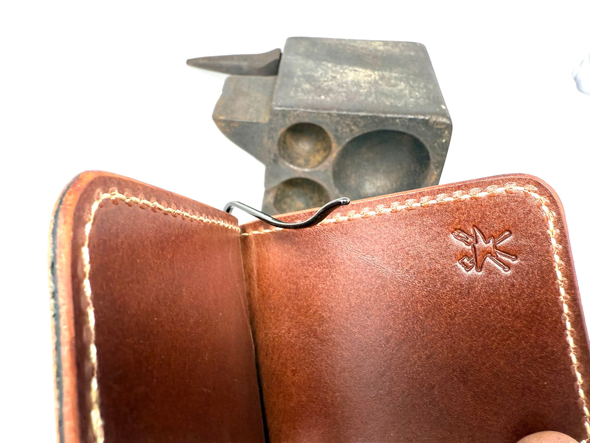 Shell Cordovan Money Clip Wallet: Textured Denim/Natural