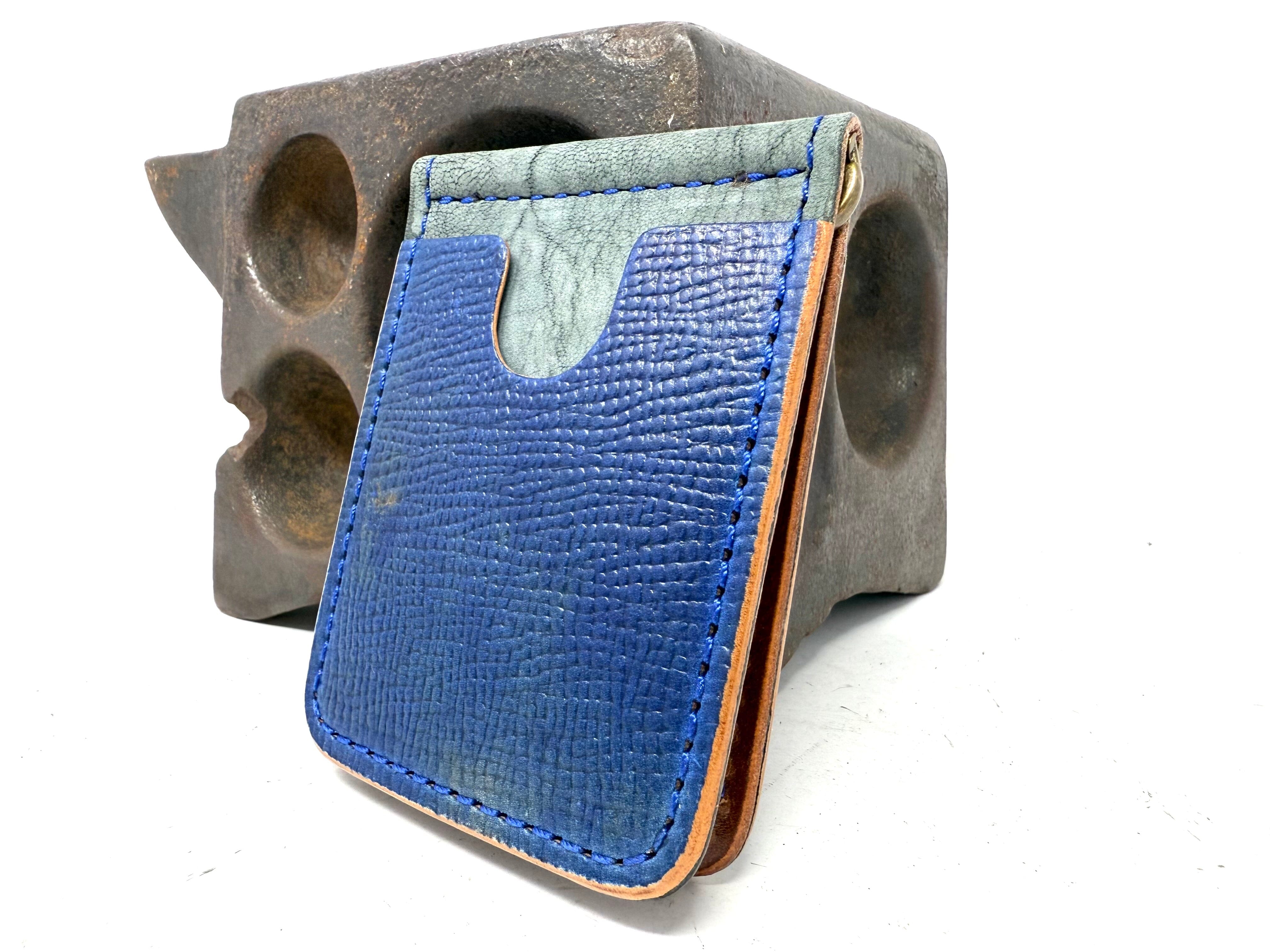 Shell Cordovan Money Clip Wallet: Textured Denim/Natural