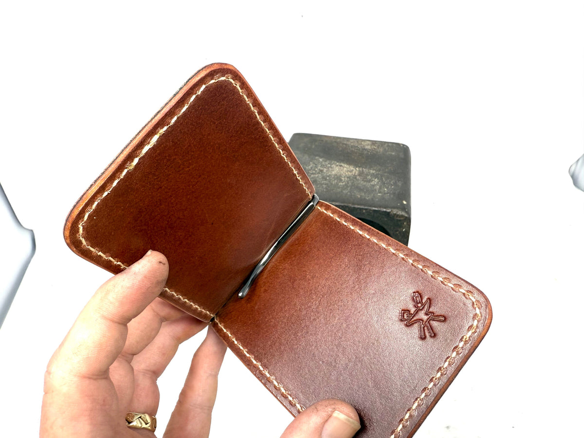 Shell Cordovan Money Clip Wallet: Textured Denim/Natural