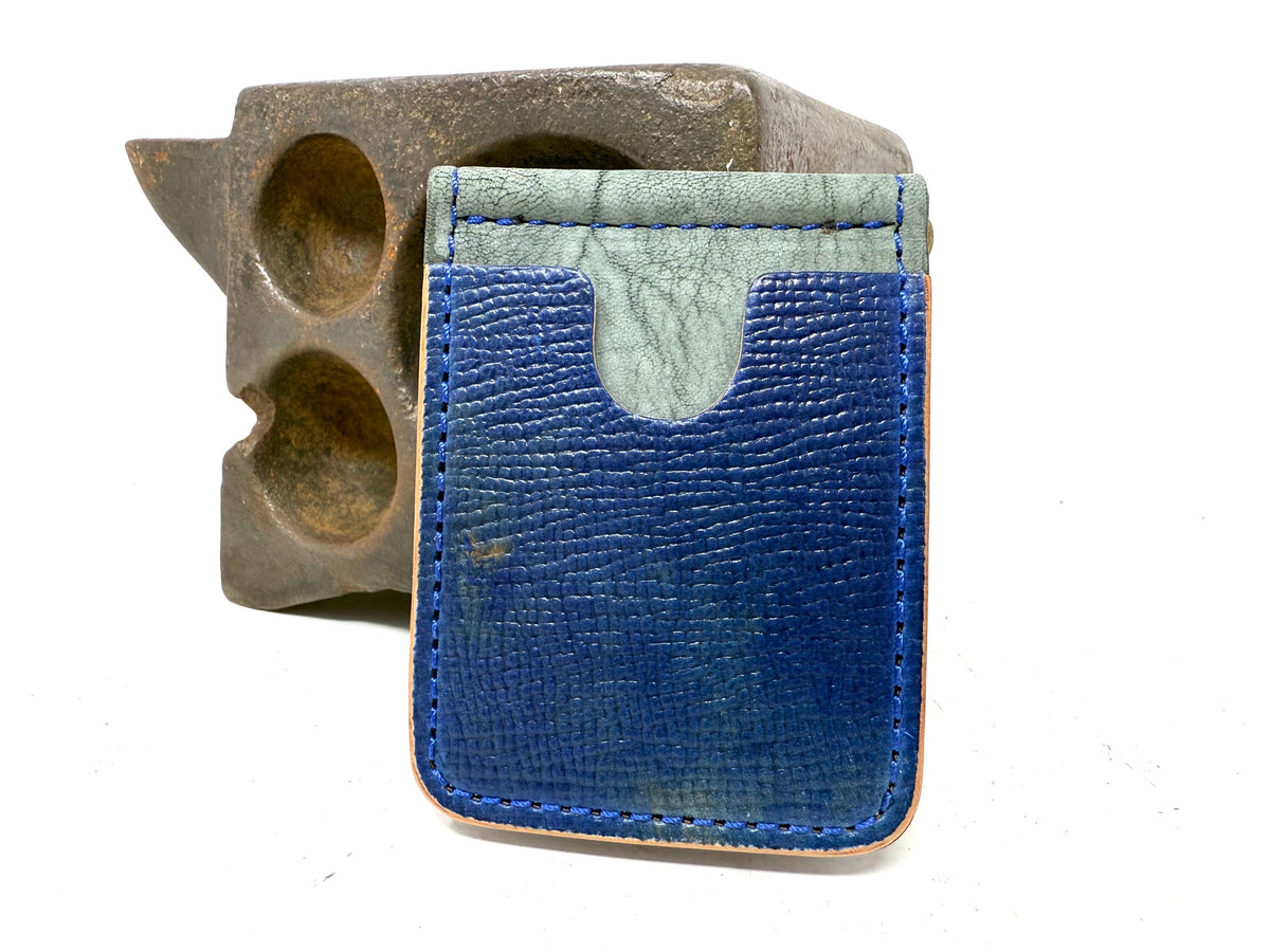 Shell Cordovan Money Clip Wallet: Textured Denim/Natural