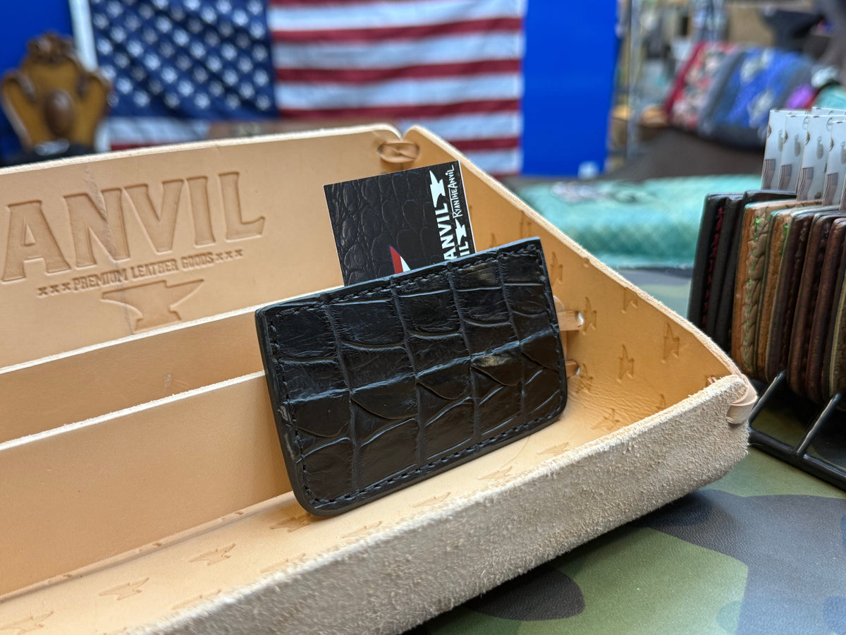 Single Pocket Card Wallet - Black Tailback Alligator