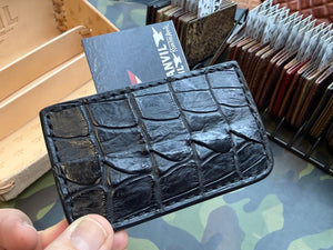 Single Pocket Card Wallet - Black Tailback Alligator