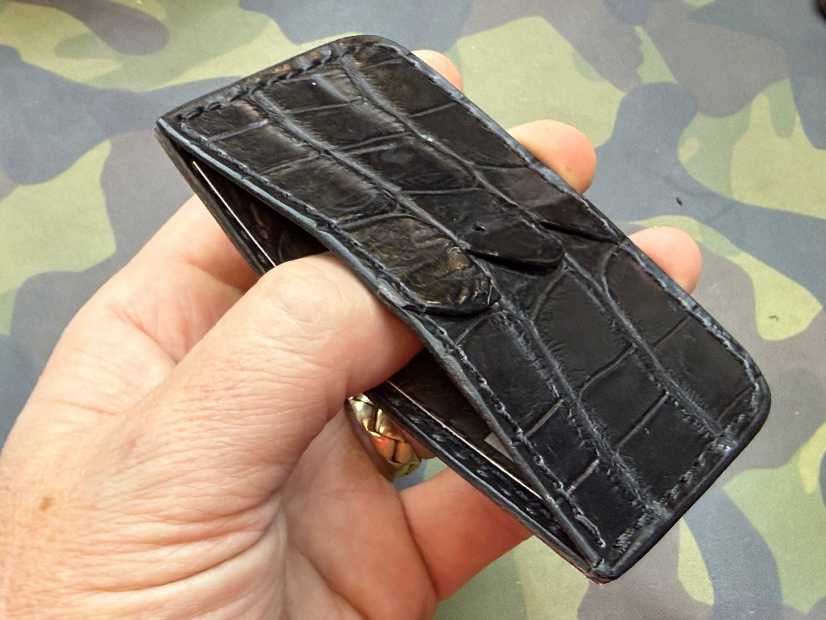 Single Pocket Card Wallet - Black Tailback Alligator