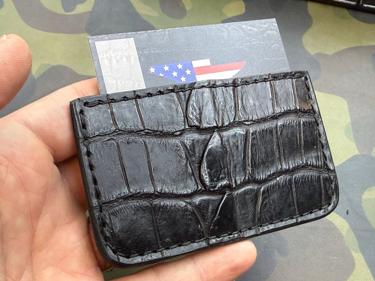 Single Pocket Card Wallet - Black Tailback Alligator
