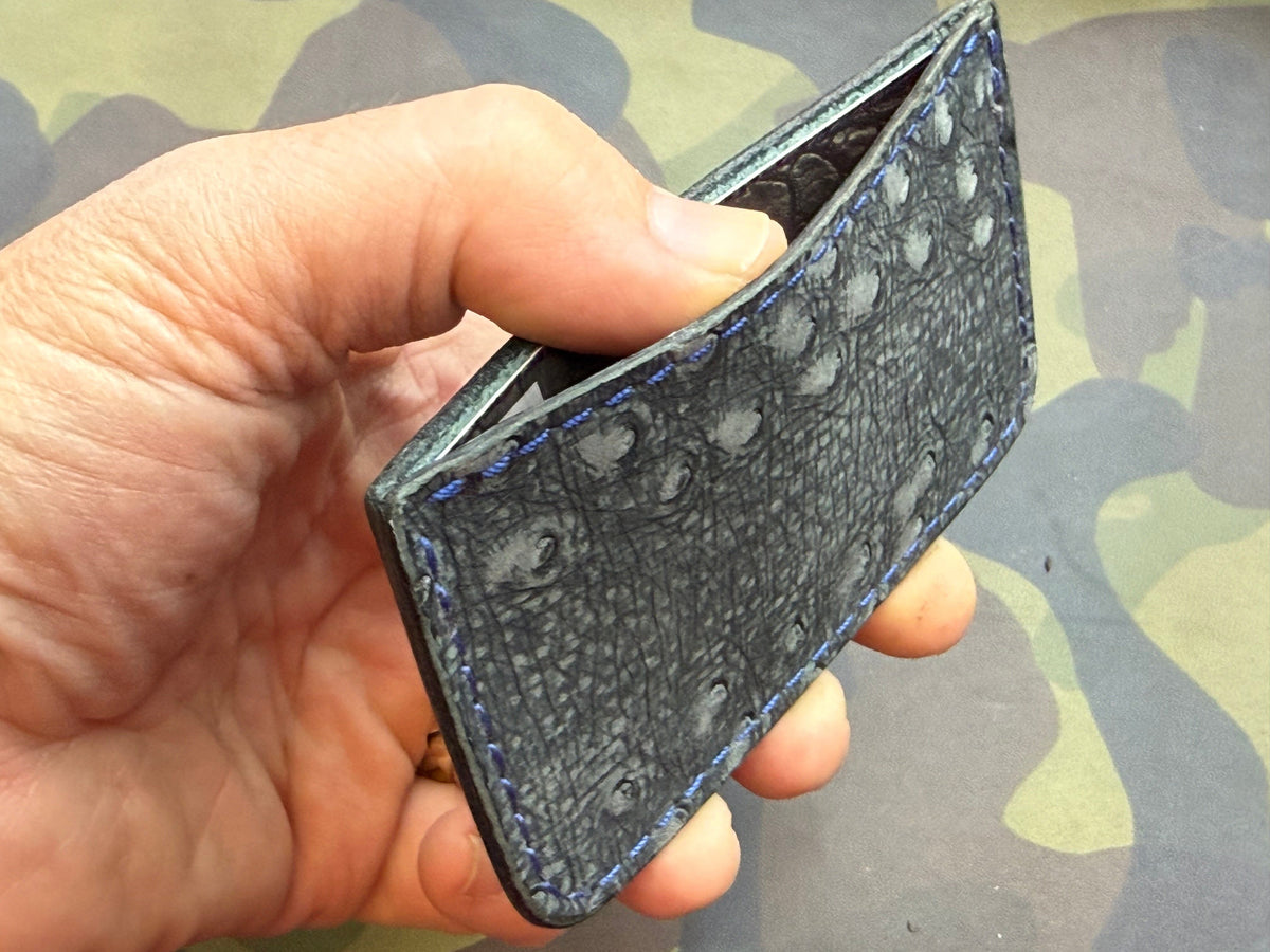 Single Pocket Card Wallet - Blue/Gray Ostrich