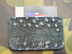Single Pocket Card Wallet - Blue/Gray Ostrich