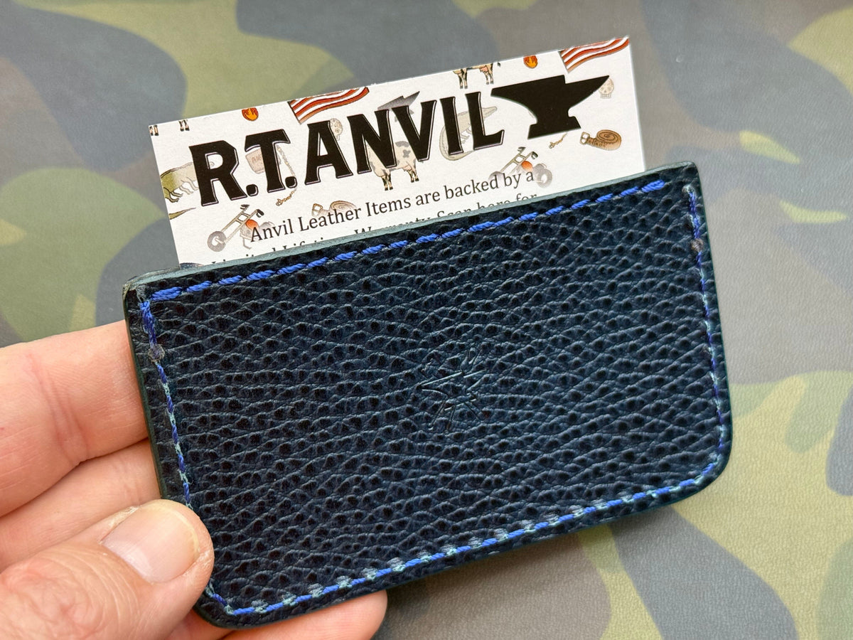 Single Pocket Card Wallet - Blue/Gray Ostrich