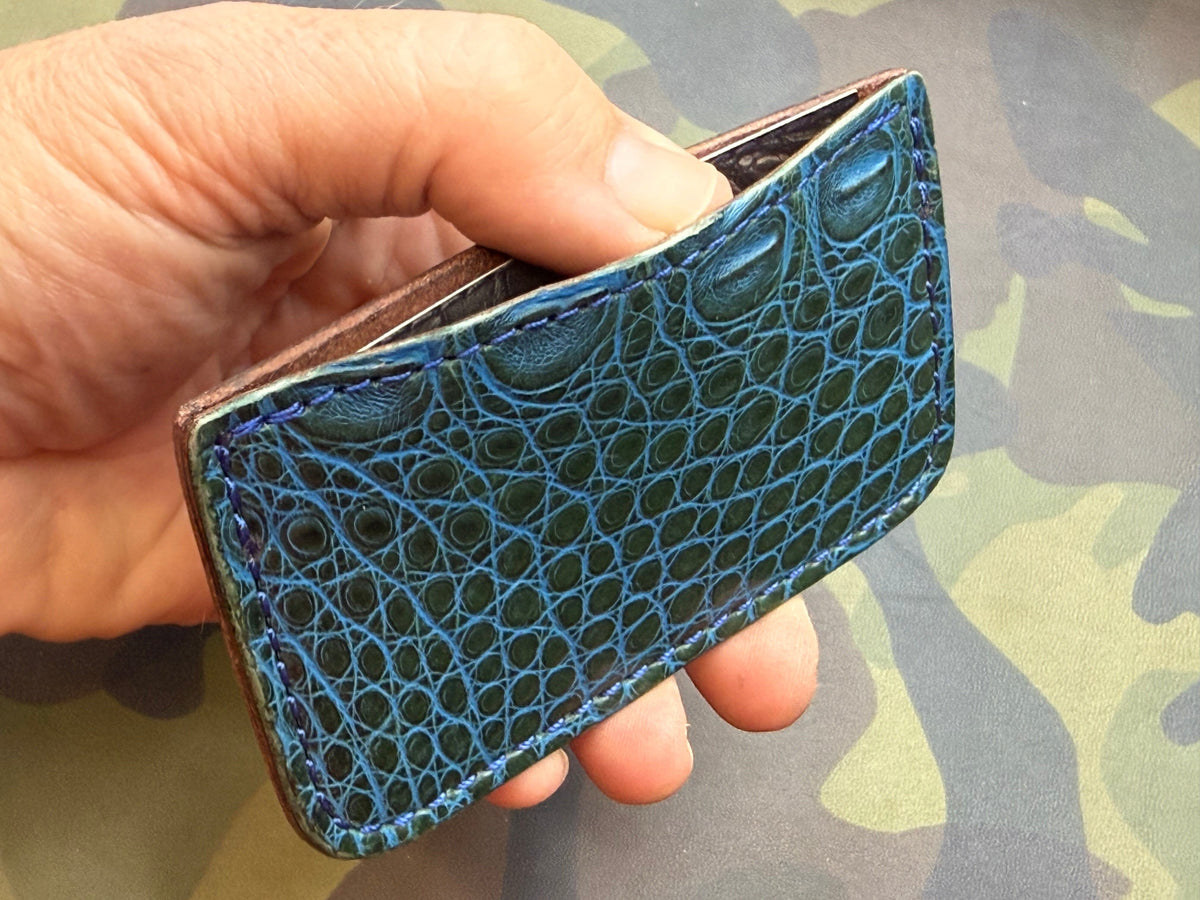 Single Pocket Card Wallet - Blue/Green Alligator