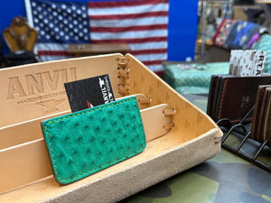 Single Pocket Card Wallet - Green Ostrich