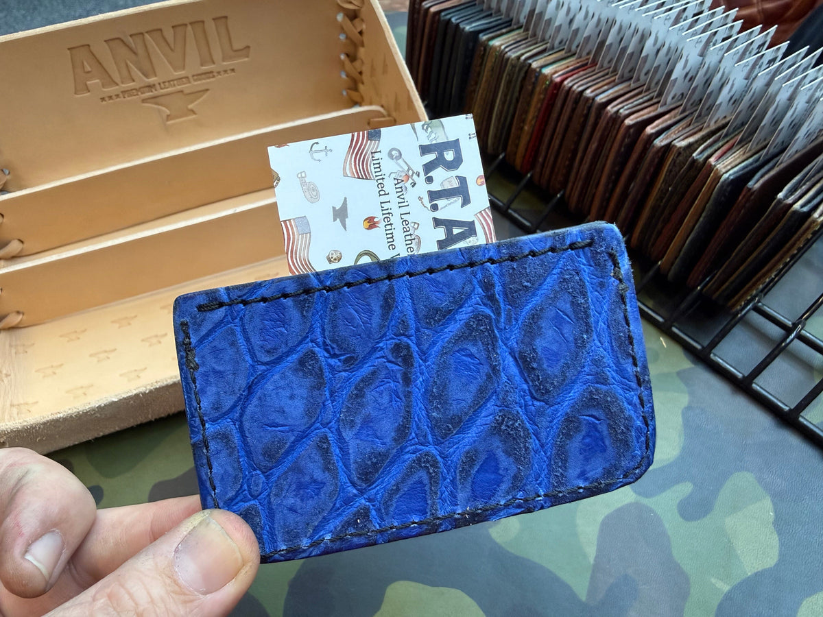 Single Pocket Card Wallet - Nubuck Blue Alligator
