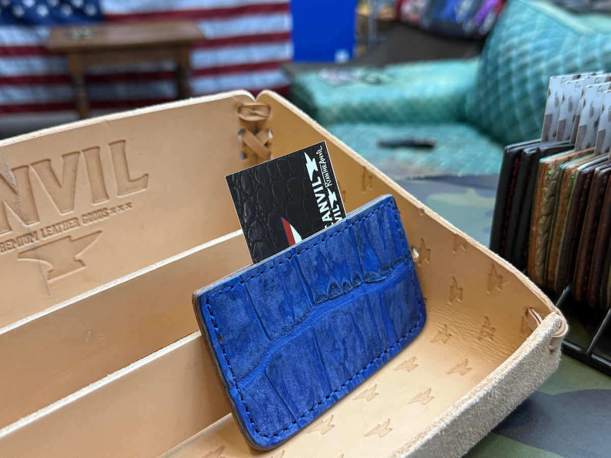 Single Pocket Card Wallet - Nubuck Blue Alligator