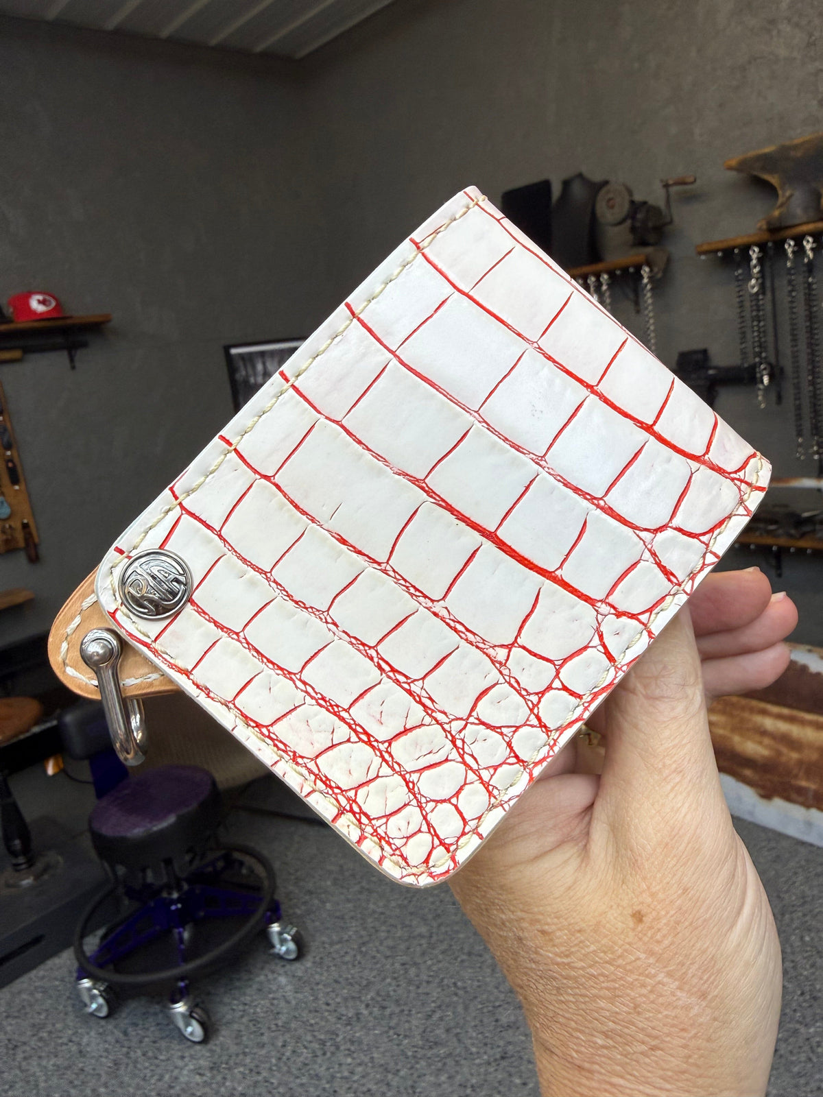 Standard Bifold Chain Wallet - White/Red Alligator (Copy)