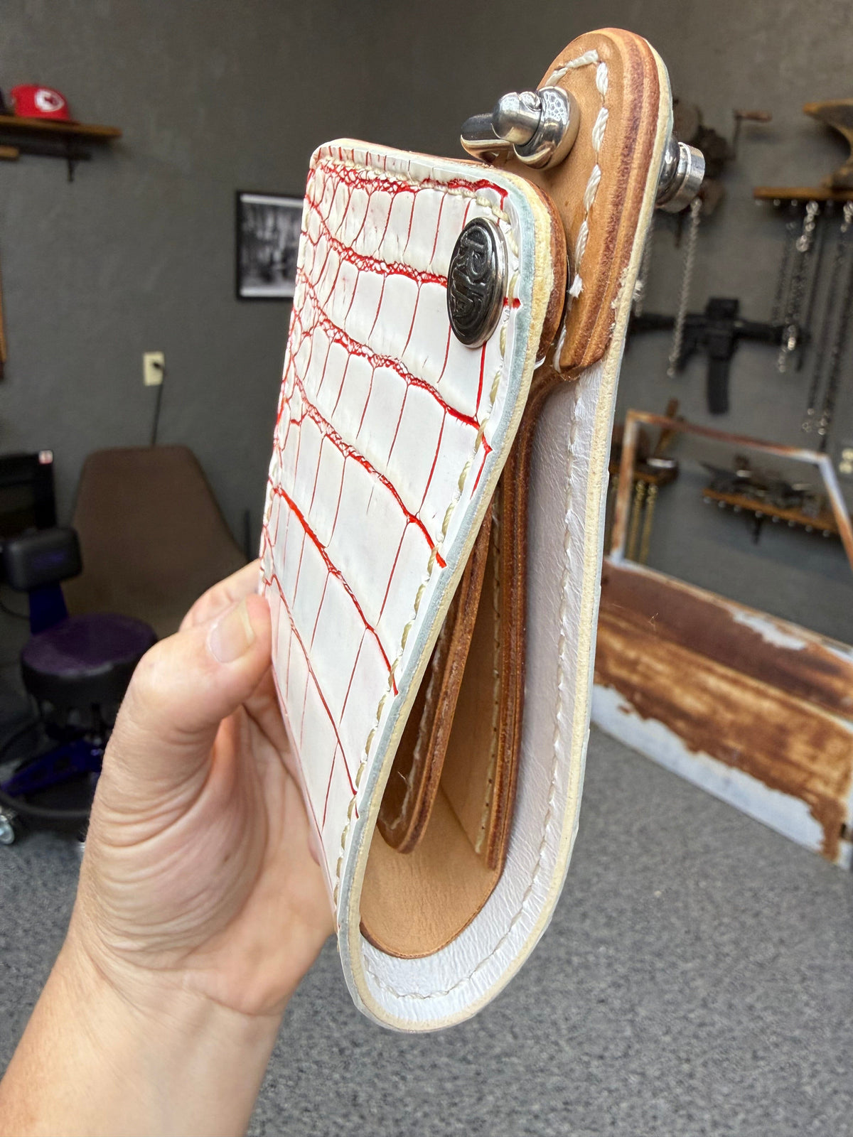 Standard Bifold Chain Wallet - White/Red Alligator (Copy)